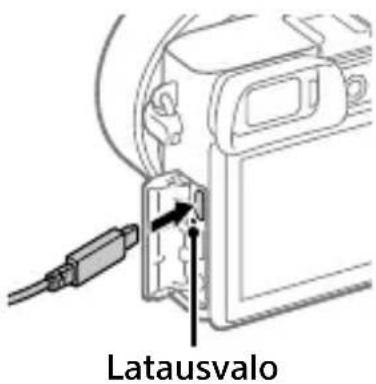 SONY ILCE6100L - Kytke kamera akkuineen vaihtovirtasovittimeen (mukana) USB-mikrokaapelilla (mukana) ja kytke sitten vaihtovirtasovitin pistorasiaan. - 1
