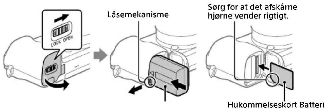 SONY ILCE6100L - Indsætning af batteripakken (medfølger)/hukommelseskortet (sælges separat) i kameraet - 1