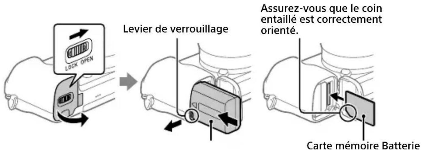 SONY ILCE6100L - Insertion de la batterie (fourni)/carte mémoire (vendu séparément) dans l'appareil - 1