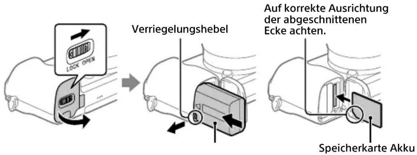 SONY ILCE6100L - Einsetzen des Akkus (mitgeliefert)/der Speicherkarte (getrennt erhältlich) in die Kamera - 1