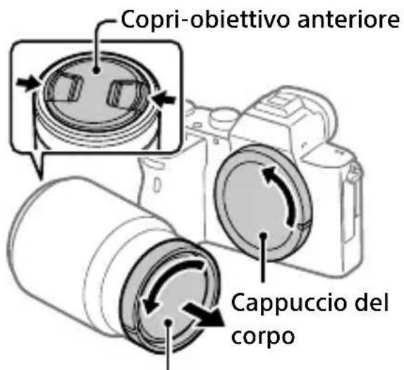 SONY ILCE7M3K - Rimuovere il cappuccio del corpo dalla fotocamera e il copri-obiettivo posteriore dalla parte posteriore dell'obiettivo. - 1