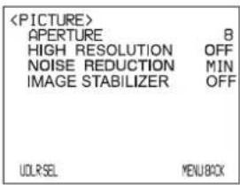 APERTURE 8 HIGH RESOLUTION OFF NOISE REDUCTION MIN IMAGE STABILIZER OFF UDRSEL MENUBOX