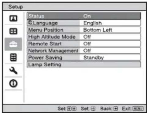SONY VPLHW45ES - Rufen Sie mit ↑/↓ das Menu Setup auf, und drücken Sie dann → oder ⊙. - 2