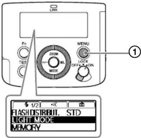SONY HVLF45RM - Press the MENU button (①) and select [LIGHT MODE]. - 1