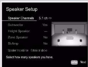 ONKYO TXNR595 - Réglages "Speaker Setup" durant Initial Setup (→p128) - 1