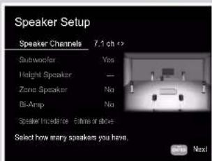 ONKYO TXNR595 - Réglages "Speaker Setup" durant Initial Setup (→p128) - 1