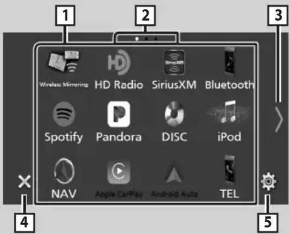 KENWOOD Excelon DNX696S - Descripción de la pantalla de selección de fuente - 1