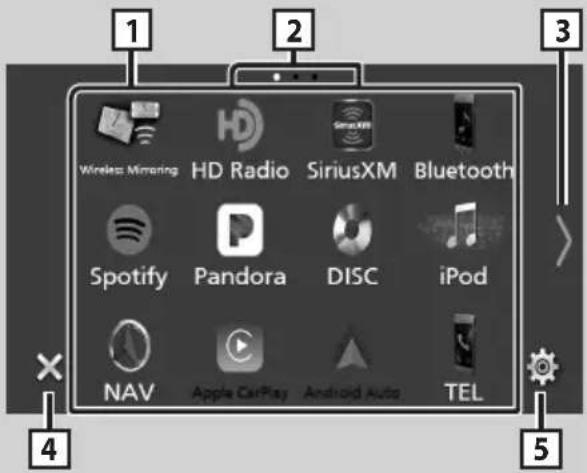 KENWOOD Excelon DNX696S - Description de l'écran de sélection de source - 1