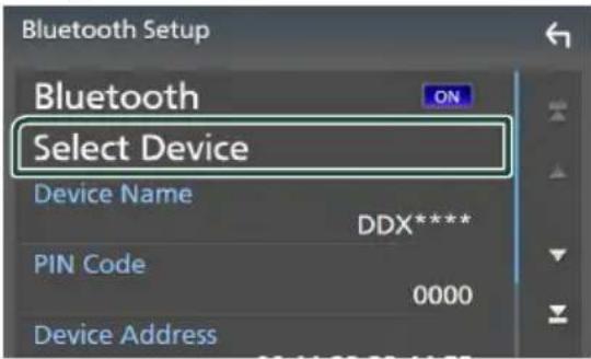KENWOOD DDX9707S - Touchez [Select Device] sur l'écran de configuration du Bluetooth. - 1