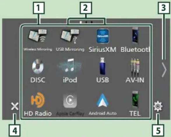 KENWOOD DDX9707S - Description de l'écran de sélection de source - 1