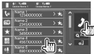 KENWOOD Excelon DDX396 - Sélectionnez un contact (①), puis passez un appel (②). - 1