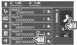 KENWOOD DDX376BT - Sélectionnez un contact (①), puis passez un appel (②). - 1