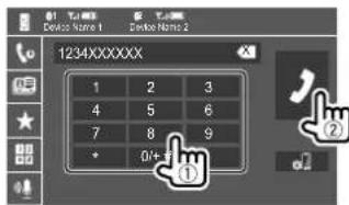 KENWOOD DDX376BT - Sélectionnez le numéro de téléphone (①), puis passez un appel (②). - 1