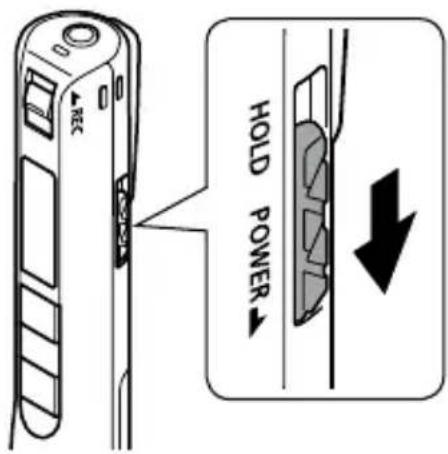 OLYMPUS VP20 - Faites glisser le commutateur POWER / HOLD dans le sens de la flèche pendant au moins une demi-seconde. - 1