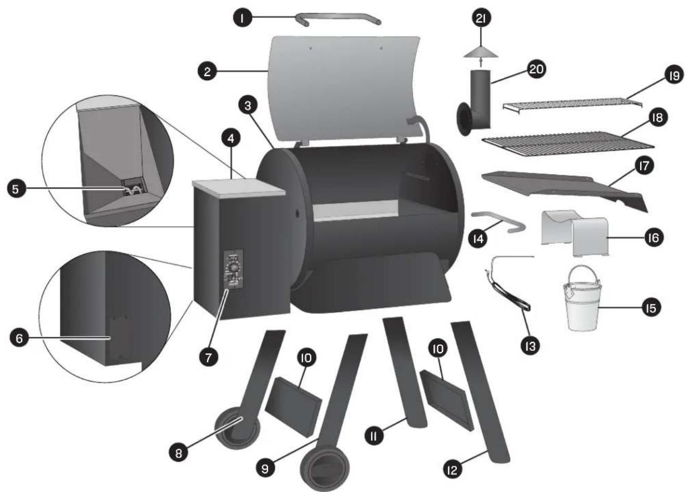 TRAEGER Pro 22 - PIECES ET CARACTERISTIQUES DU BARBECUE - 1