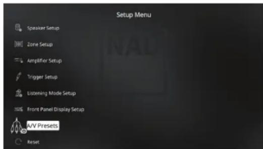 NAD T 778 - EXEMPLE DE PROCEDURE POUR LA CONFIGURATION DES PRÉRÉGLAGES A/V - 7