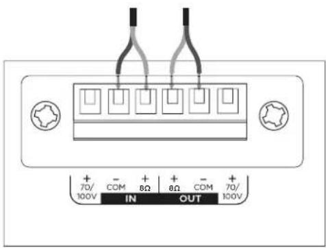 + 70/- 100V IN + 8Ω OUT + 8Ω COM - 70/ 100V