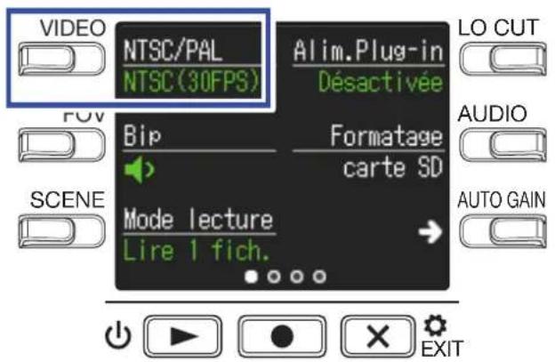 ZOOM Q2n4K - Pressez NTSC/PAL pour régler la fréquence d'images standard. - 1