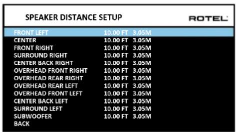 ROTEL RSP1576 - Réglage des distances des enceintes - 1