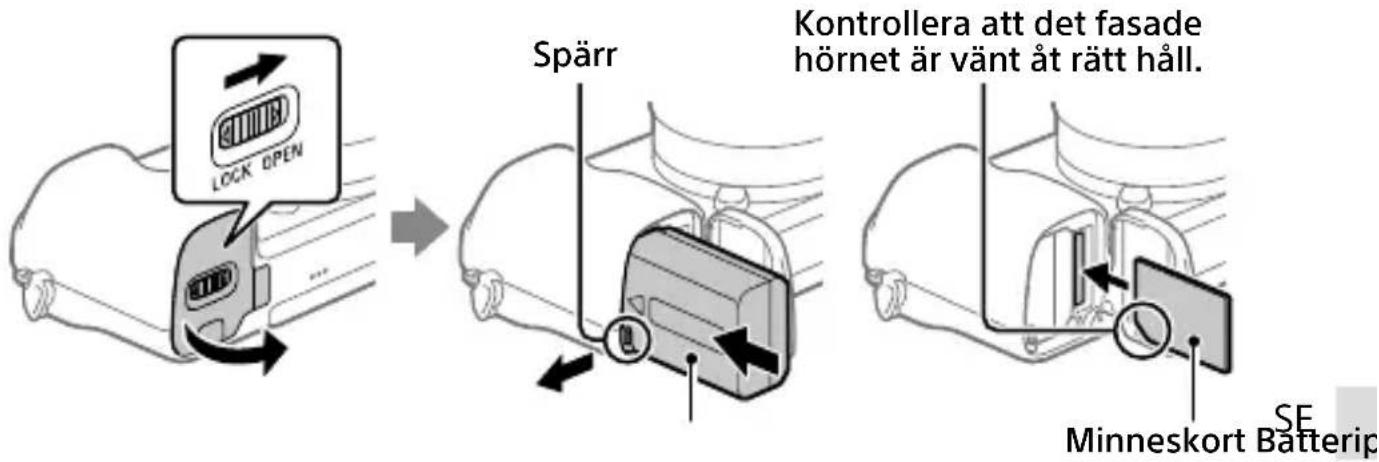 SONY Alpha a1400 - Isättning av batteripaketet (medfoljer)/minneskortet (säljs separat) i kameran - 1