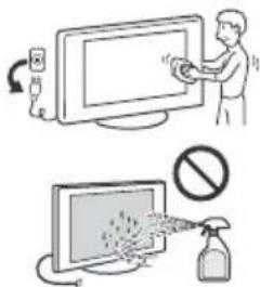 Illustration showing a person using a computer to clean air and a bottle labeled 'No' with a spray bottle, accompanied by a diagram of a device emitting exhaust.
