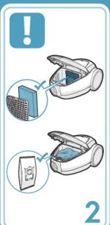 Illustration showing two open devices with labeled components and a warning icon, likely illustrating a device's status or safety.