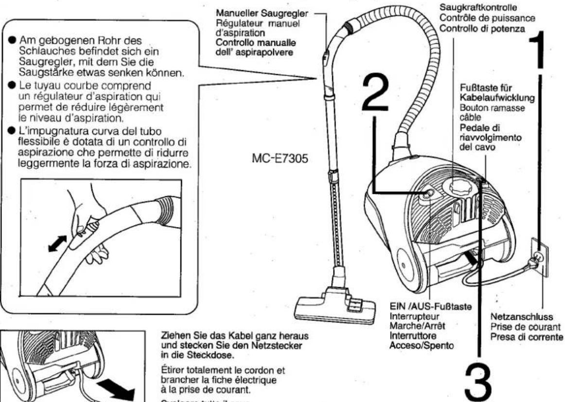 PANASONIC MCE7305 - Comment utiliser votre aspirateur Come usare el il Vostro aspirapolverere - 1