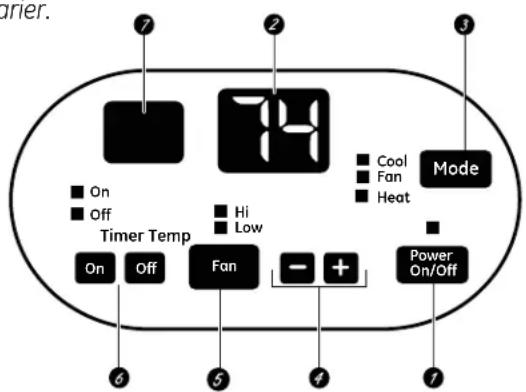 GE AJCM10ACG - Commandes sur le conditionneur— Modeles avec modes Chauffage/Climatisation - 1