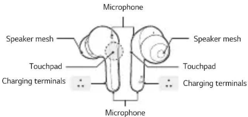 Microphone Speaker mesh Speaker mesh Touchpad Charging terminals Touchpad Charging terminals Microphone