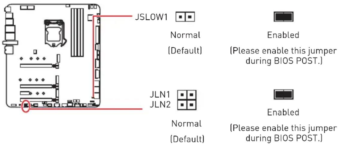 MSI MEG Z490 Godlike - JLN1~2: Low Temperature Booting Jumper - 1