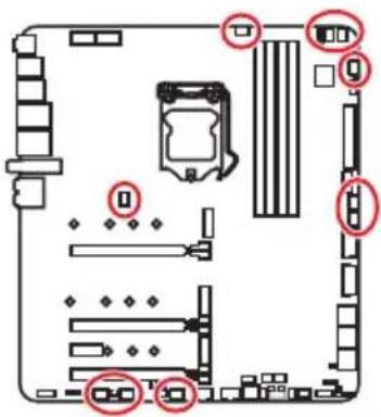 MSI MEG Z490 Godlike - CPU_FAN1, PUMP_FAN1, SYS_FAN1~8: Connecteurs pour ventilateurs - 1
