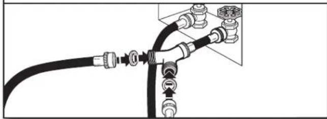WHIRLPOOL YWED5100HW - Sujete la manguera larga al conector en "Y" y apriete los acoplamenteos - 1