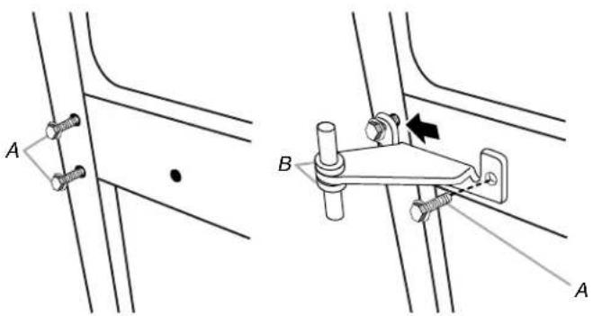 Technical diagram showing two mechanical assembly configurations labeled A and B, with arrows indicating motion or movement.
