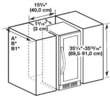 15³/⁴" (40,0 cm) 3³/¹⁶" (3 cm) A* B* B1* 35¹/⁴"-35¹³/¹⁶" (89,5-91,0 cm)