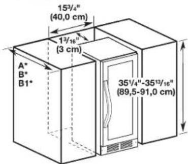15½/4" (40,0 cm) 13½/16" (3 cm) A* B* B1* 35½/4"-35½/16" (89,5-91,0 cm)