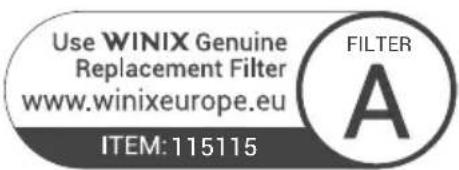 Use WINIX Genuine Replacement Filter www.winixeurope.eu ITEM:115115 FILTER A