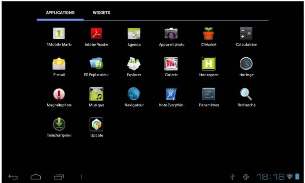 HANNSPREE HANNSpad SN70T3 - Menu d'application - 1