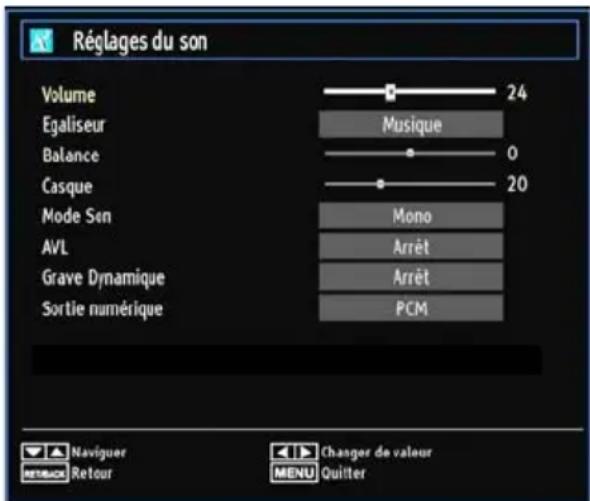 TECHWOOD VL26HDTV1001 - Confi guration des paramètres sonores - 1