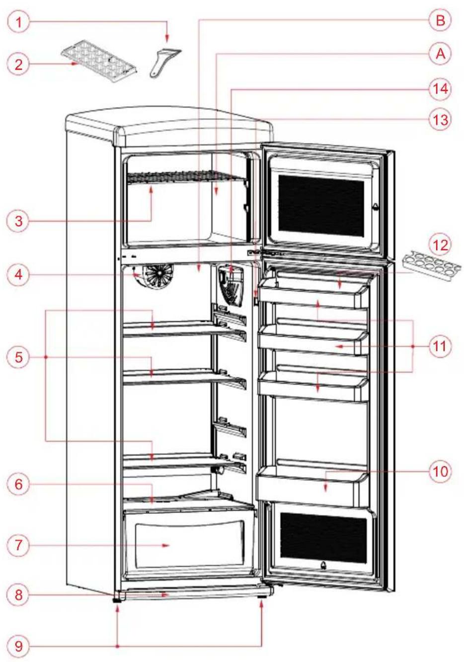 TELEFUNKEN TFK1543FR2 - LISTE DES ACCESSOIRES ET DES COMPARTIMENTS DU REFRIGERATEUR - 1