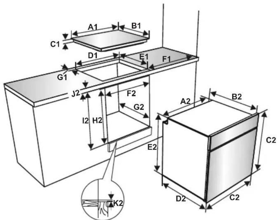 TELEFUNKEN TFEHI60SW10A - Dimensions d'installation du four - 1