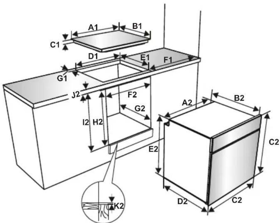 TELEFUNKEN TFEH60SW10A - Installation dimensions for hob - 1