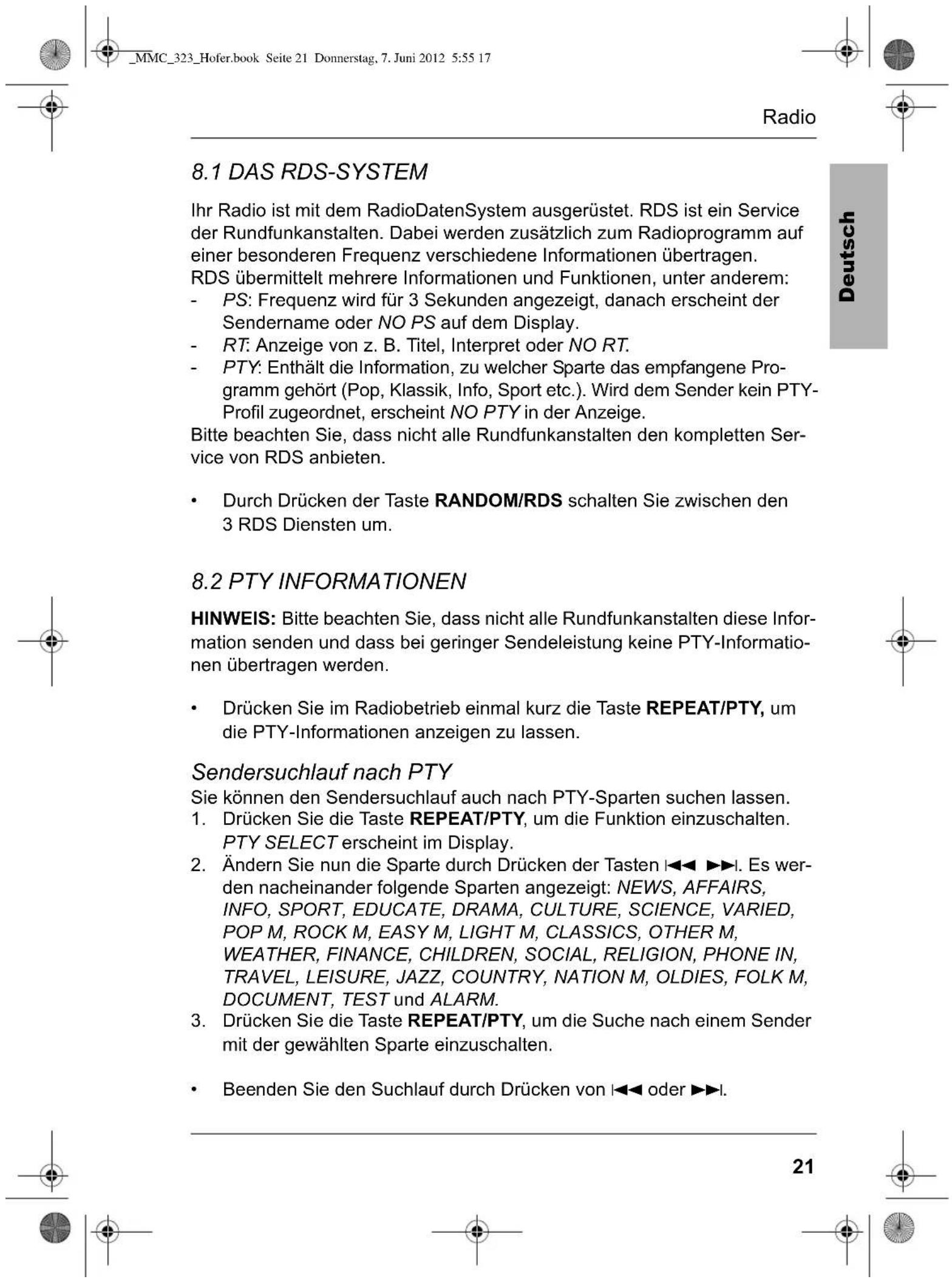 Terris MMC 323 - Gespeicherte Sender aufrufen - 1