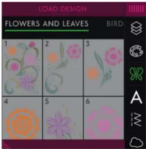 PFAFF Creative icon - Options sélectionnées dans le panneau de menu - 1