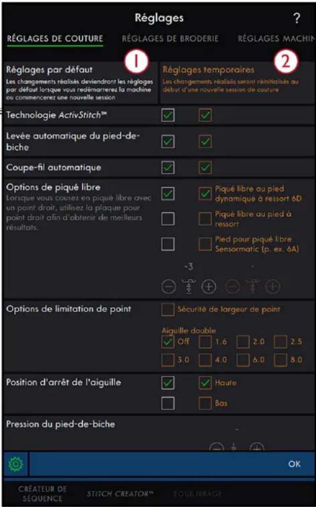 PFAFF Creative icon - Réglages en mode couture - 1