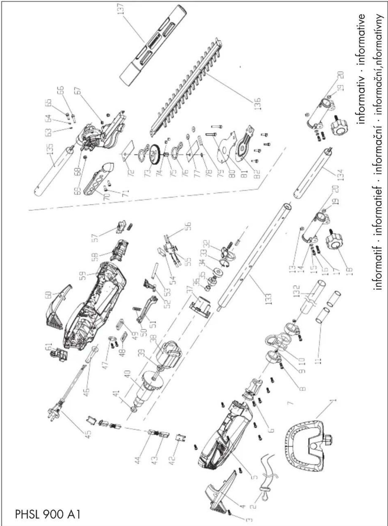 PARKSIDE PHSL 900 A1 - Explosionszeichnung · Exploded Drawing   Vue éclatée · Explosietekening · Rozvinuté náčrtky   Výkres sestavení · Nákresy explózii - 1