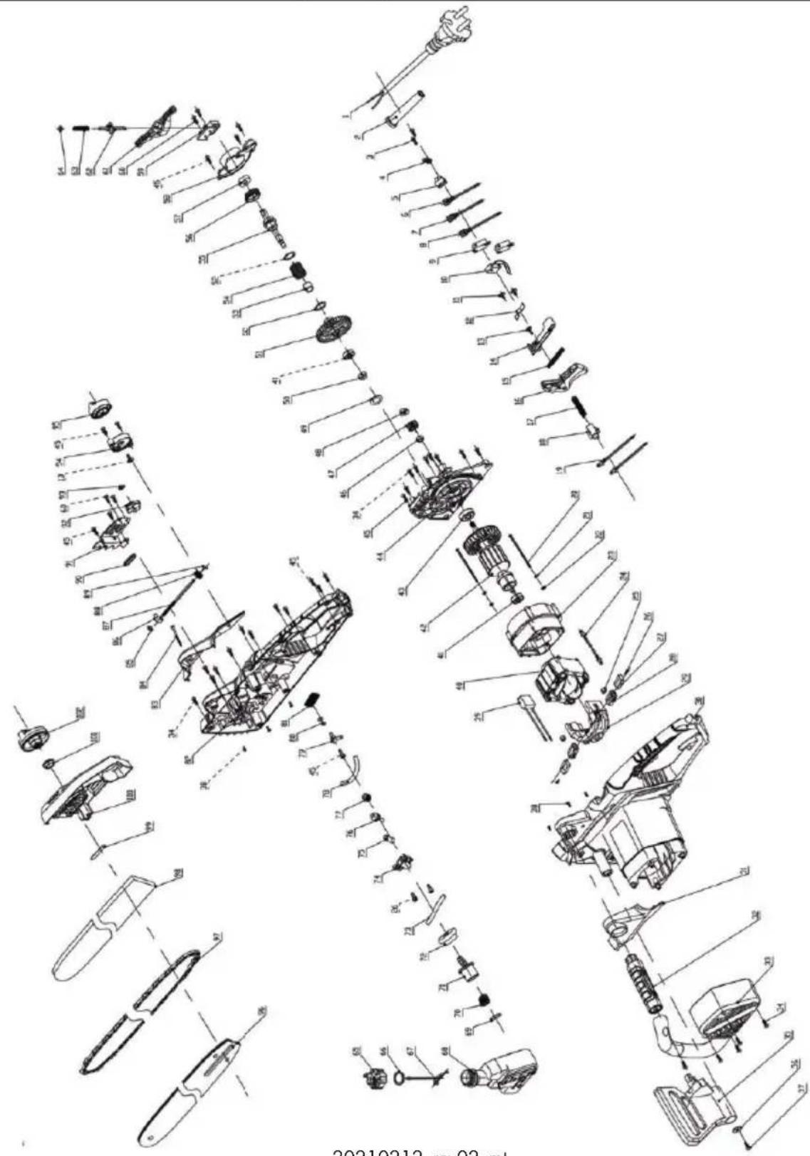 PARKSIDE PKS 2200 A1 - Explosionszeichnung · Exploded Drawing Vue éclatée · Explosietekening Rysunek samorozwijajacy · Vykres sestaveni Vykres nahradnych dielov Eksplosionstegning · Plano de explosión - 1