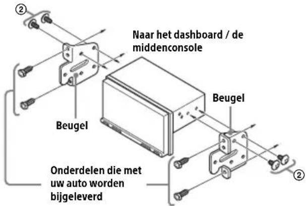 ② Naar het dashboard / de middenconsole Beugel Beugel Onderdelen die met uw auto worden bijgeleverd ②