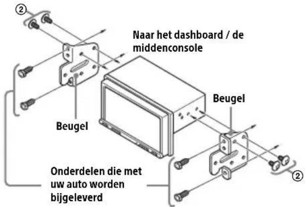 Naar het dashboard / de middenconsole Beugel Onderdelen die met uw auto worden bijgeleverd