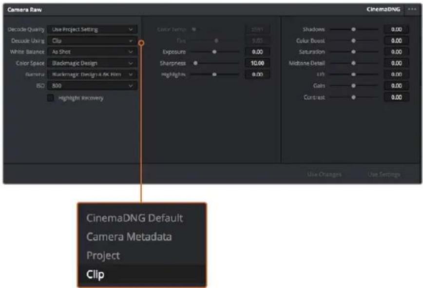 Blackmagic Design Micro Cinema Camera - Per cambiare le impostazioni RAW delle clip: - 1