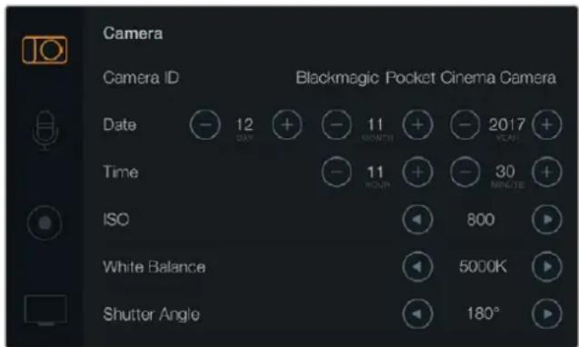Blackmagic Design Micro Cinema Camera - Ajustes de la cámara - 1